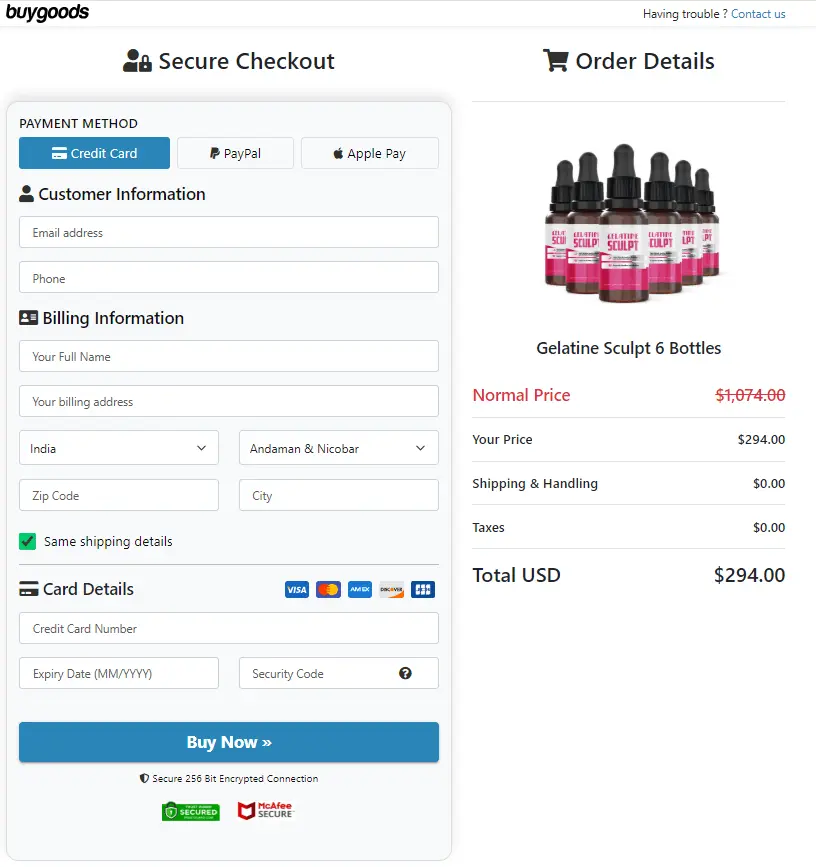 Gelatine Sculpt order-page